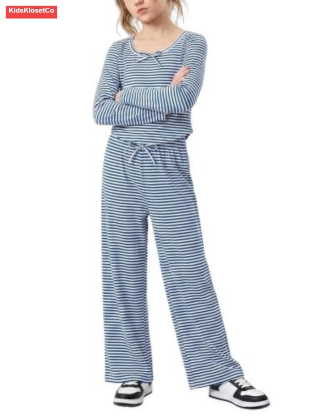 Girls 2 Piece Outfit Long Sleeve Top Wide Leg Pants Set
